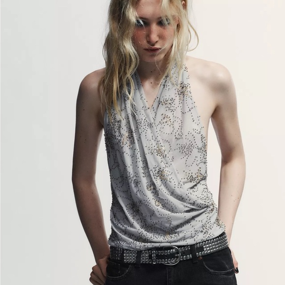 ZARA BEADED EMBROIDERED HALTER TOP - Picture 4 of 12